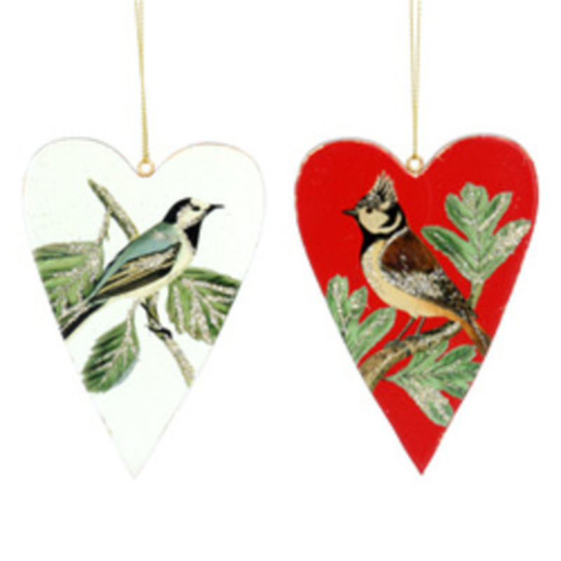 These Botanica wooden hanging hearts come in 2 different designs.  Choose from two beautiful images of either a blue bird or a sparrow.  These Christmas decorations are perfect for hanging on the Christmas Tree. Made by London based designer Gisela Graham who designs really beautiful and unusual Christmas decorations and gifts for your home.Ê Would suit any Christmas decor and would make a lovely Christmas gift.ÊThese are sold indivually. If you have a preference please state when ordering otherwise we will select a design for you. if you purchase 2 hearts we will send you one of each design.